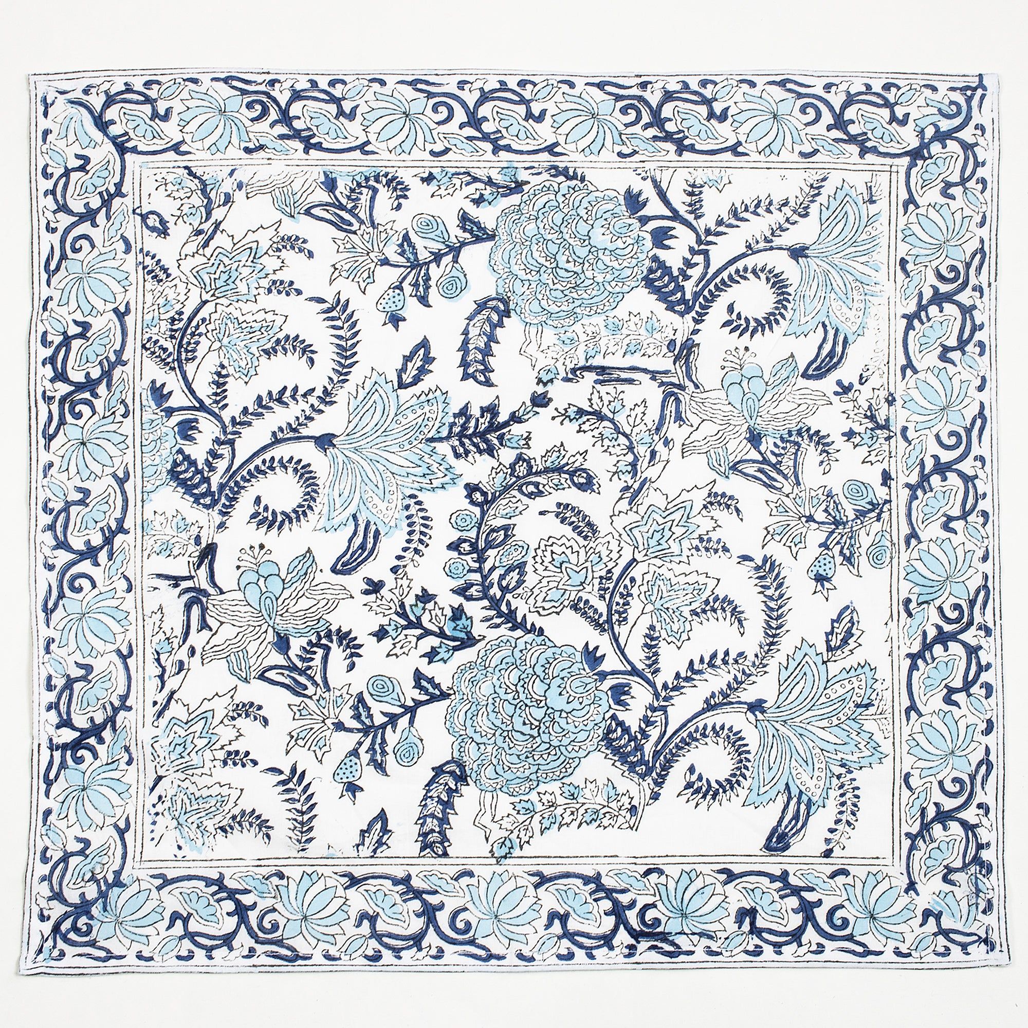 Hand Block Sky Blue Floral Printed Hand Napkins